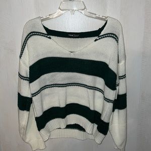 Women’s Green/Cream Striped Sweater. Size SMALL